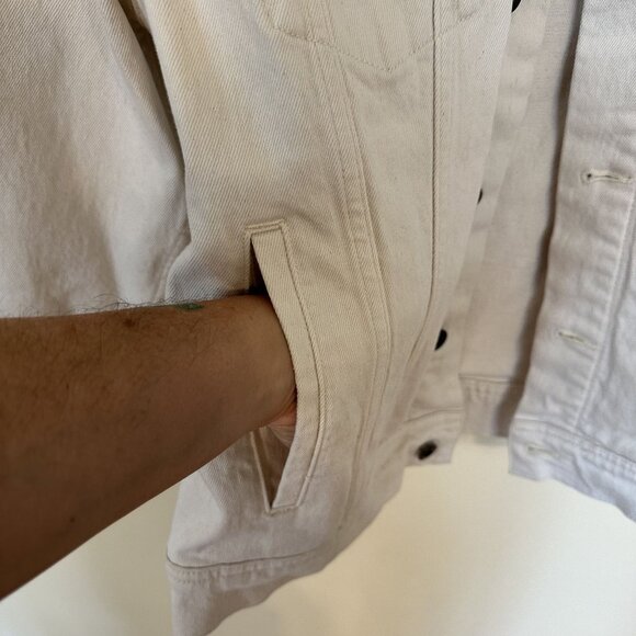 Mutual Weave Mens Denim Jacket Cream Button Front & Pockets Large Jean Relaxed - Picture 10 of 11